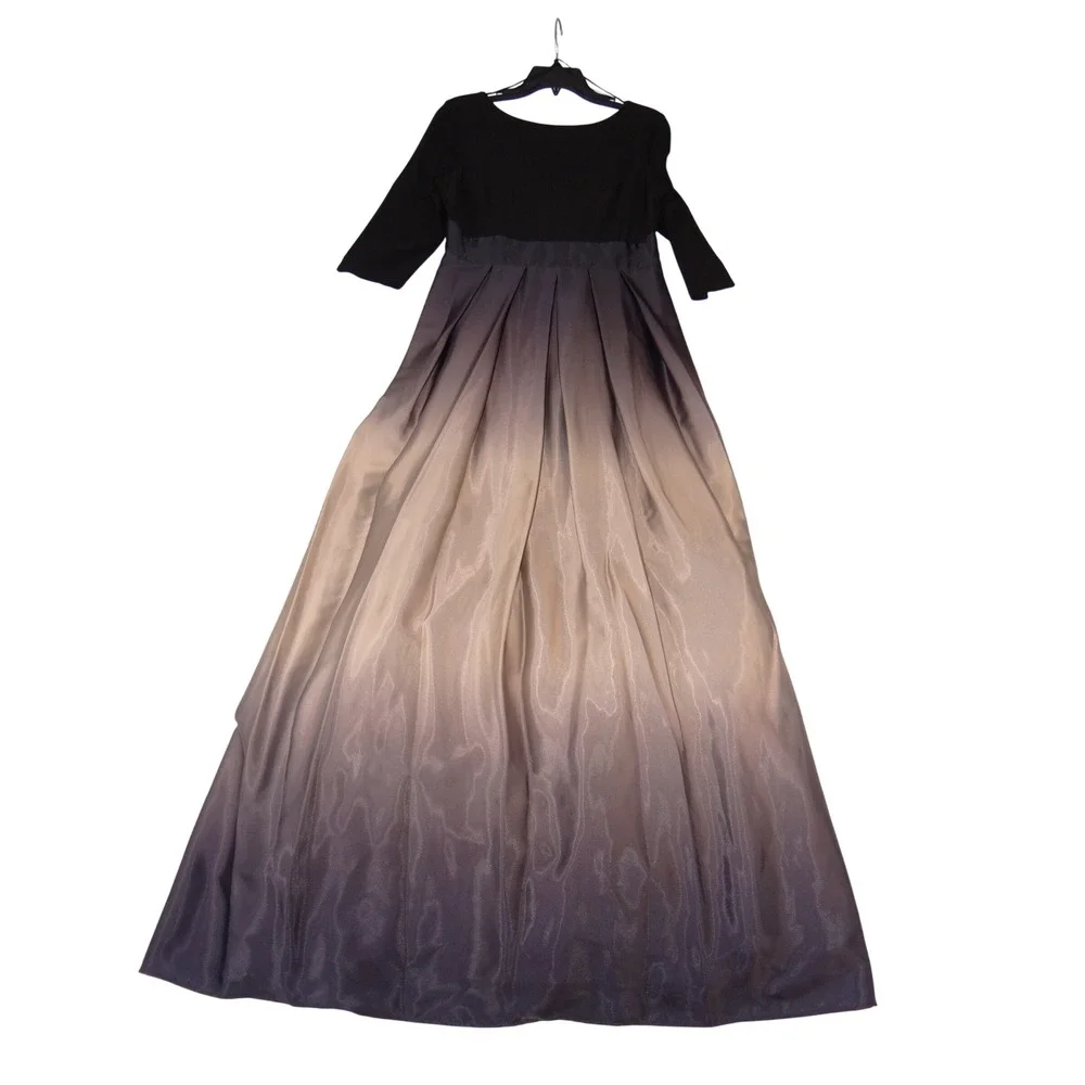 SLNY Womens Ombre Satin Maxi Evening Gown Black Champagne 3/4 Sleeve 9151111 6